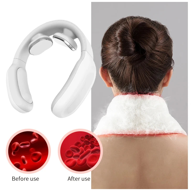 Electric Neck Massager Pulse Therapy Muscle Stimulator Wireless Heating Vibration Cervical Vertebra TENS Massage USB Charging - Sagacia