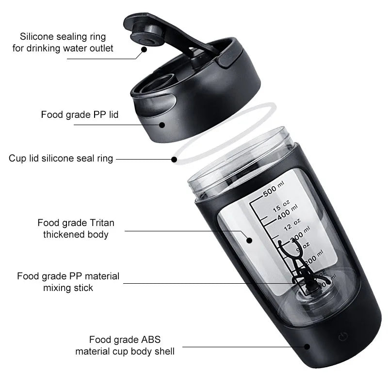 USB Electric Protein Shaker Bottle Portable 1200mAh Rechargeable Blender Cup Multipurpose 650ml Cup for Fitness Workout - Sagacia