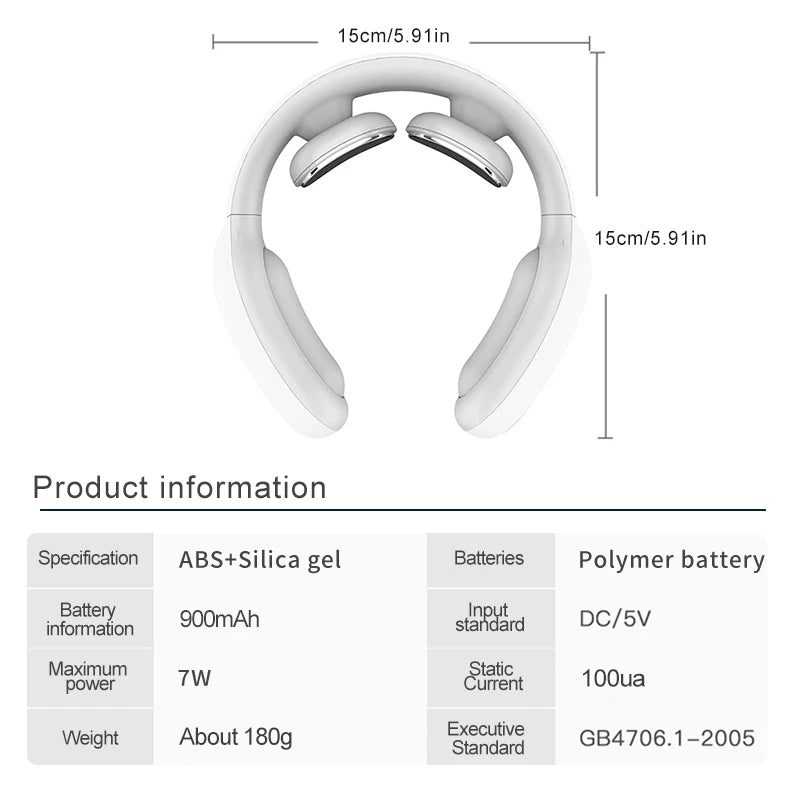 Electric Neck Massager Pulse Therapy Muscle Stimulator Wireless Heating Vibration Cervical Vertebra TENS Massage USB Charging - Sagacia