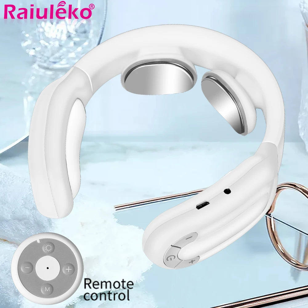 Electric Neck Massager Pulse Therapy Muscle Stimulator Wireless Heating Vibration Cervical Vertebra TENS Massage USB Charging - Sagacia
