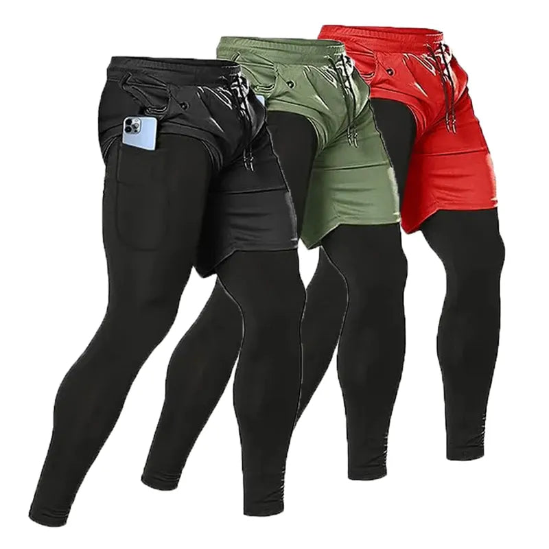 Compression Running Pants Men Double-deck 2 in 1 Sportswear Jogging Trousers Gym Training Tracksuit Workout Sport Sweatpants Men - Sagacia