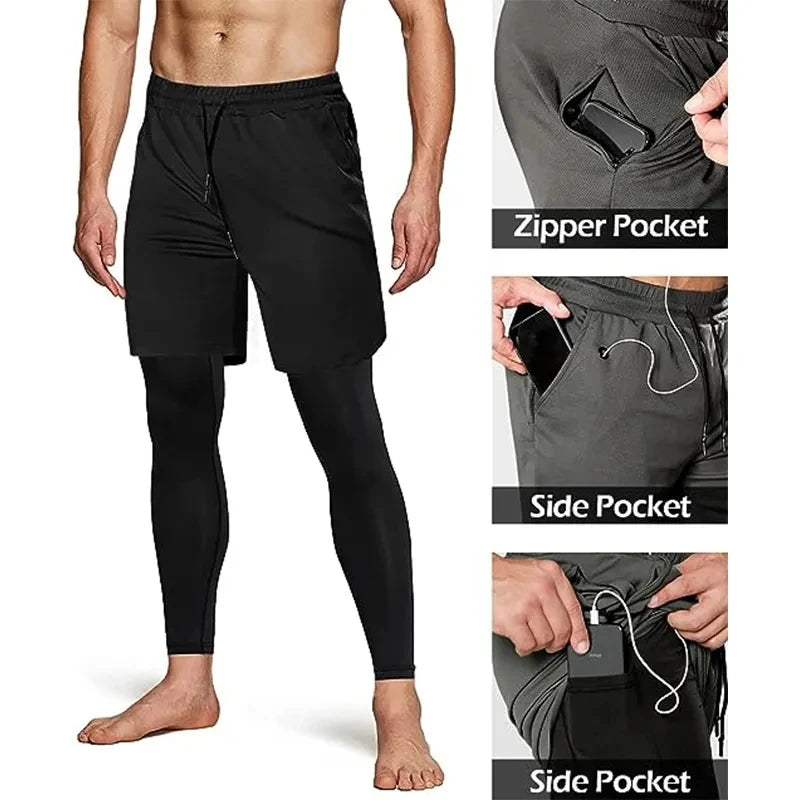 Compression Running Pants Men Double-deck 2 in 1 Sportswear Jogging Trousers Gym Training Tracksuit Workout Sport Sweatpants Men - Sagacia