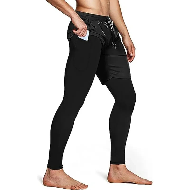 Compression Running Pants Men Double-deck 2 in 1 Sportswear Jogging Trousers Gym Training Tracksuit Workout Sport Sweatpants Men - Sagacia