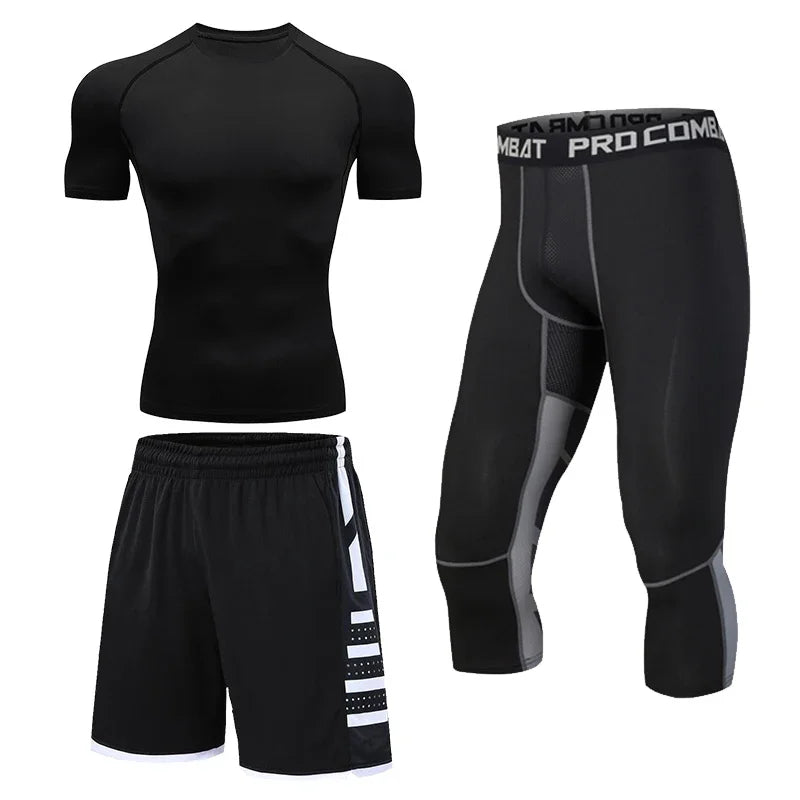 Men's Running Tracksuit Training Fitness Sportswear Set Compression Leggings Sport Clothes Gym Tight Sweatpants Rash Guard Lycra