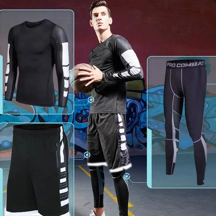 Men's Running Tracksuit Training Fitness Sportswear Set Compression Leggings Sport Clothes Gym Tight Sweatpants Rash Guard Lycra