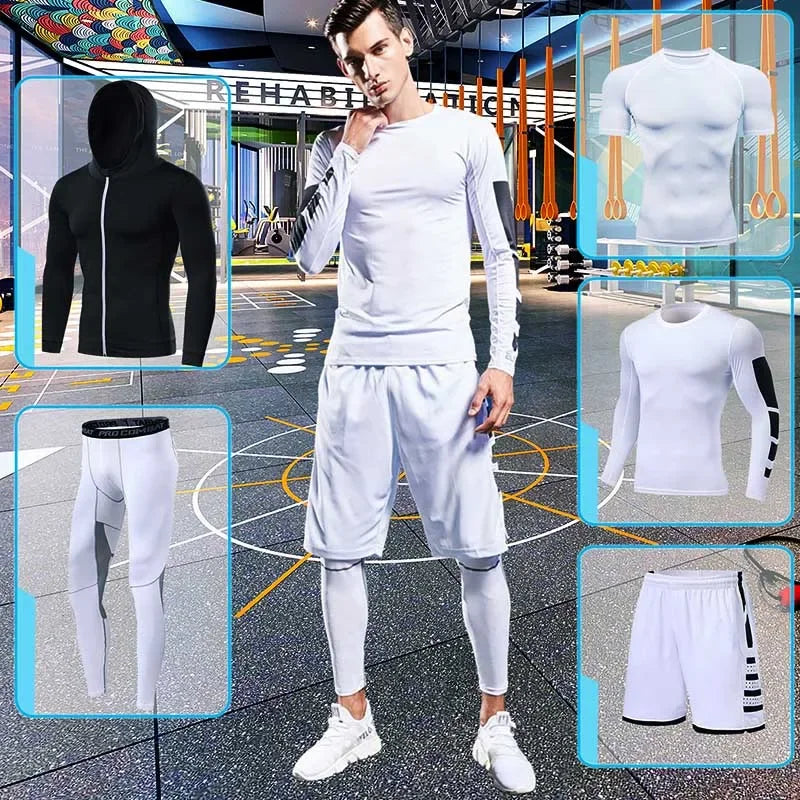 Men's Running Tracksuit Training Fitness Sportswear Set Compression Leggings Sport Clothes Gym Tight Sweatpants Rash Guard Lycra