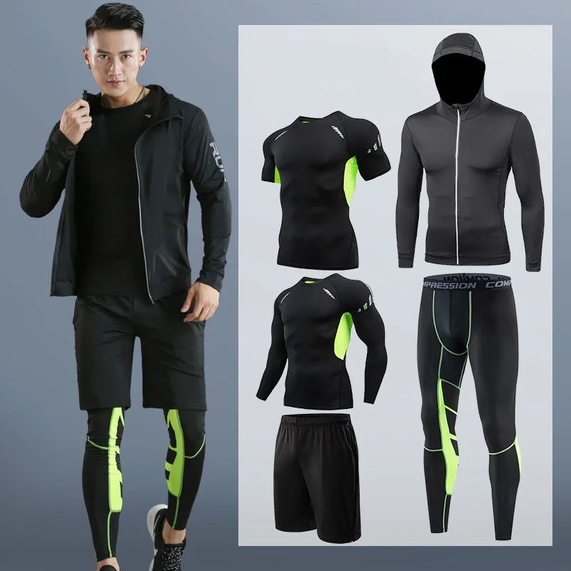 Men's Running Tracksuit Training Fitness Sportswear Set Compression Leggings Sport Clothes Gym Tight Sweatpants Rash Guard Lycra