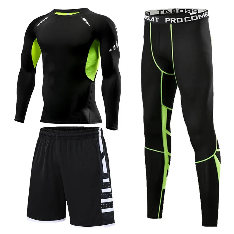 Men's Running Tracksuit Training Fitness Sportswear Set Compression Leggings Sport Clothes Gym Tight Sweatpants Rash Guard Lycra