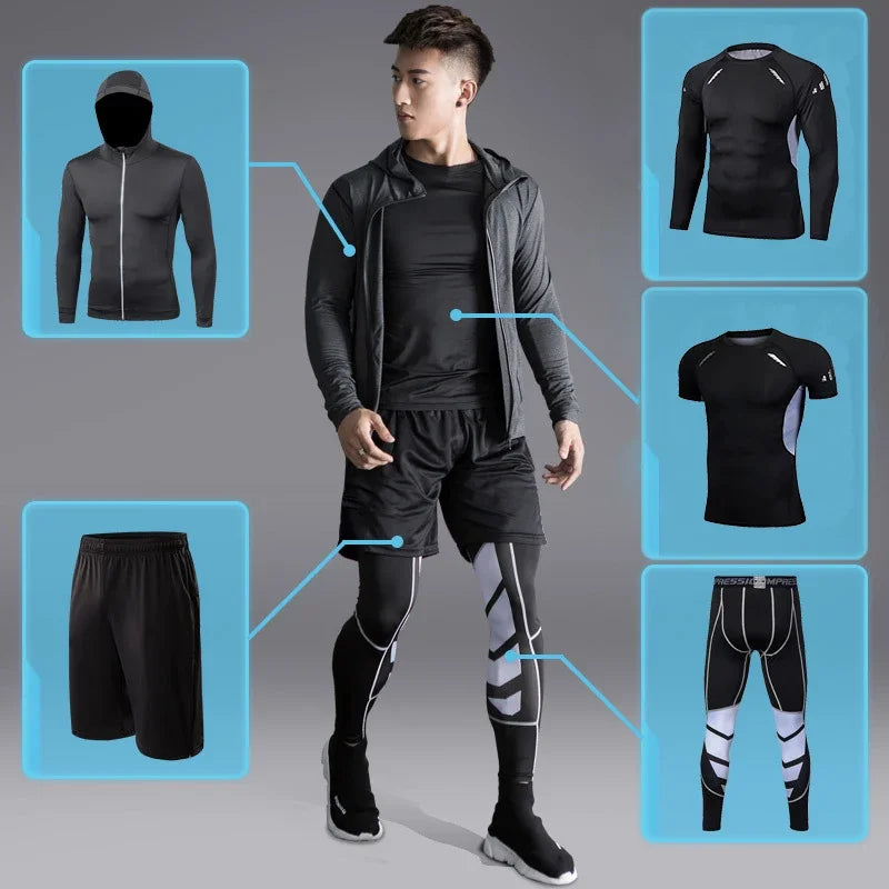 Men's Running Tracksuit Training Fitness Sportswear Set Compression Leggings Sport Clothes Gym Tight Sweatpants Rash Guard Lycra