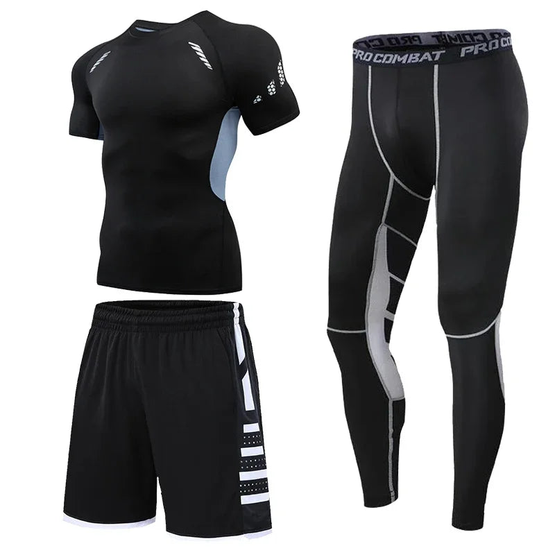 Men's Running Tracksuit Training Fitness Sportswear Set Compression Leggings Sport Clothes Gym Tight Sweatpants Rash Guard Lycra