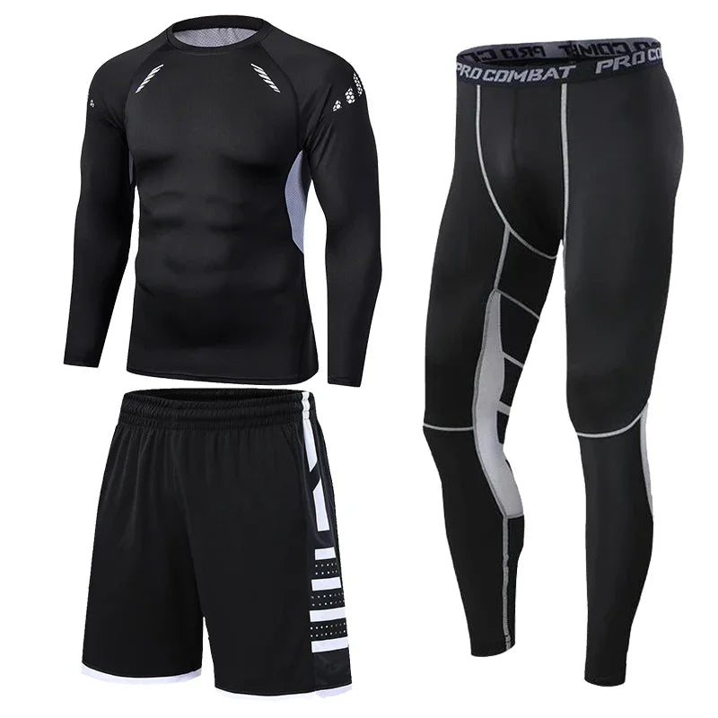 Men's Running Tracksuit Training Fitness Sportswear Set Compression Leggings Sport Clothes Gym Tight Sweatpants Rash Guard Lycra