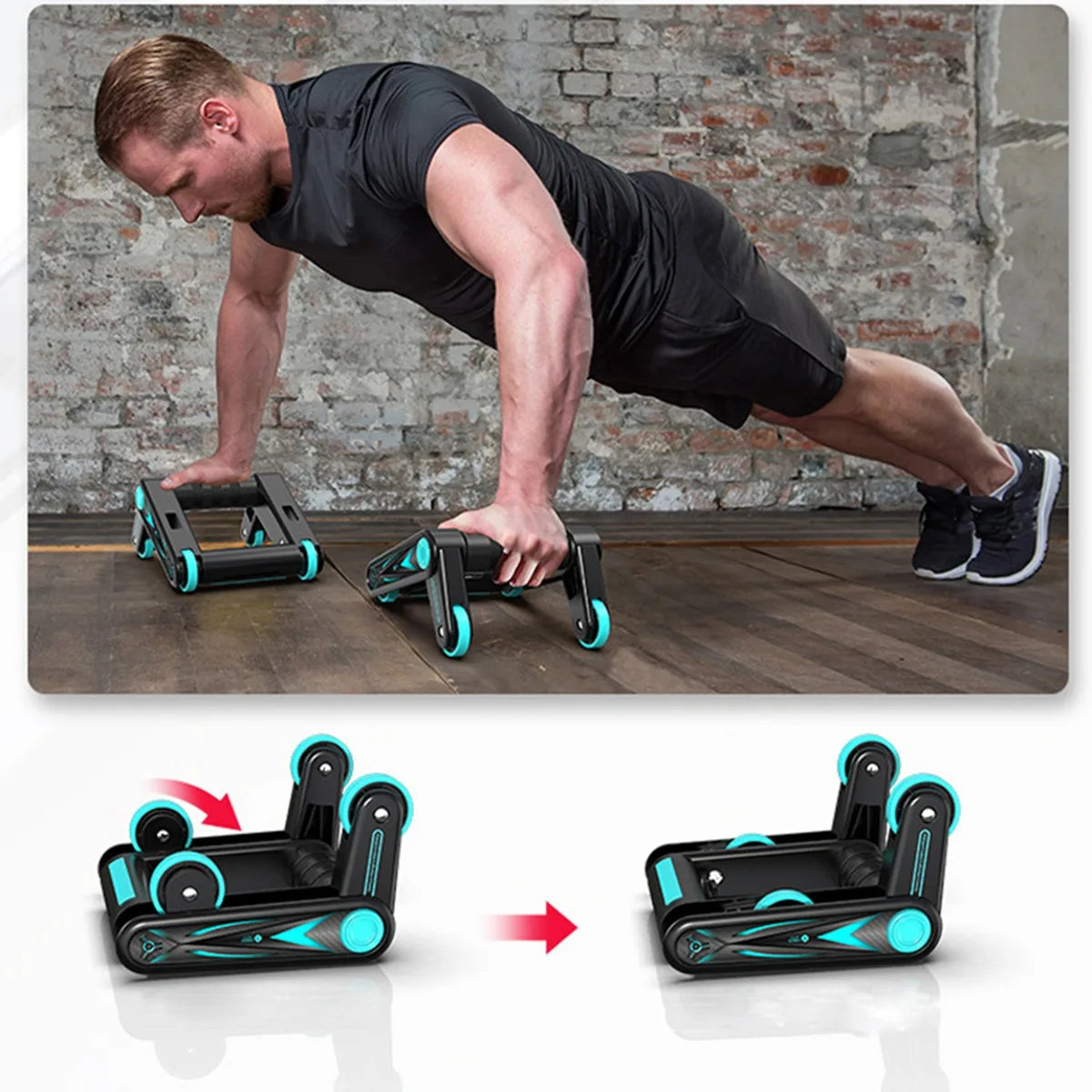 2Pcs Foldable Abdominal Wheel Arm Strength Fitness Exercise Push Up Rack Ab Roller Muscle Multi-Function Gym Equipment