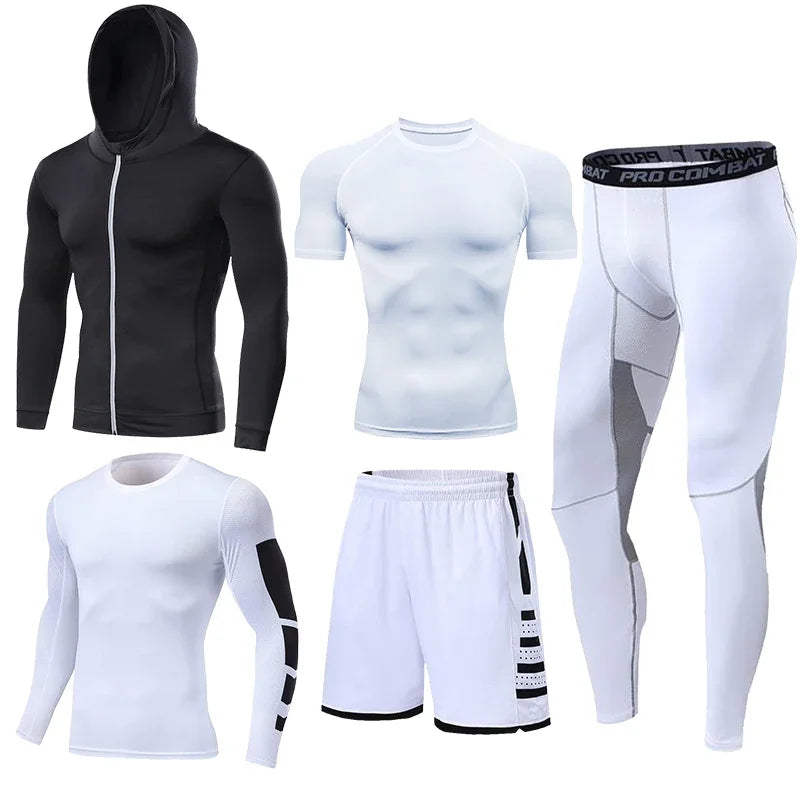 Men's Running Tracksuit Training Fitness Sportswear Set Compression Leggings Sport Clothes Gym Tight Sweatpants Rash Guard Lycra