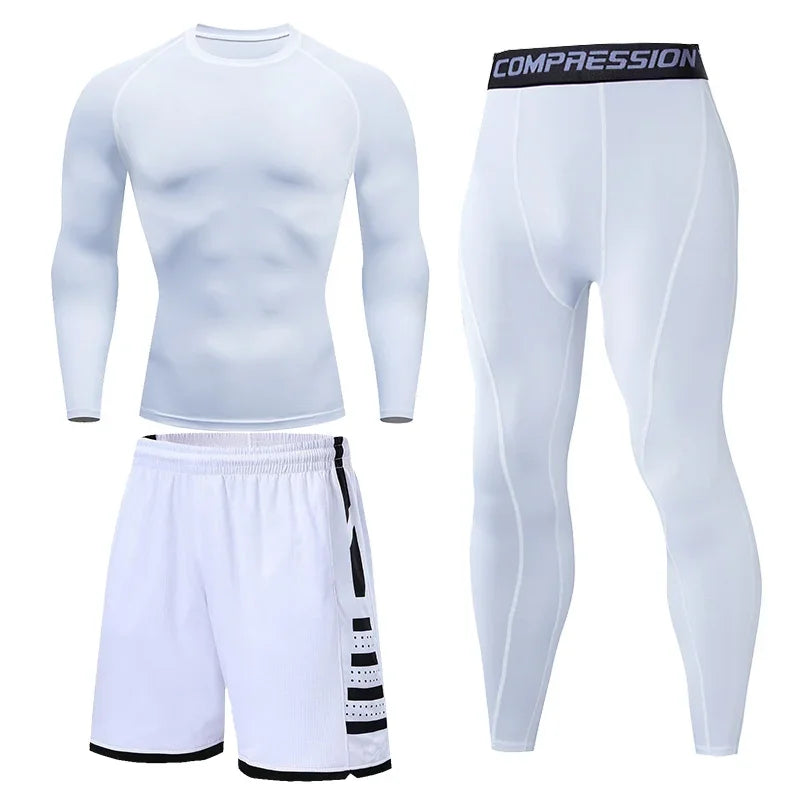 Men's Running Tracksuit Training Fitness Sportswear Set Compression Leggings Sport Clothes Gym Tight Sweatpants Rash Guard Lycra