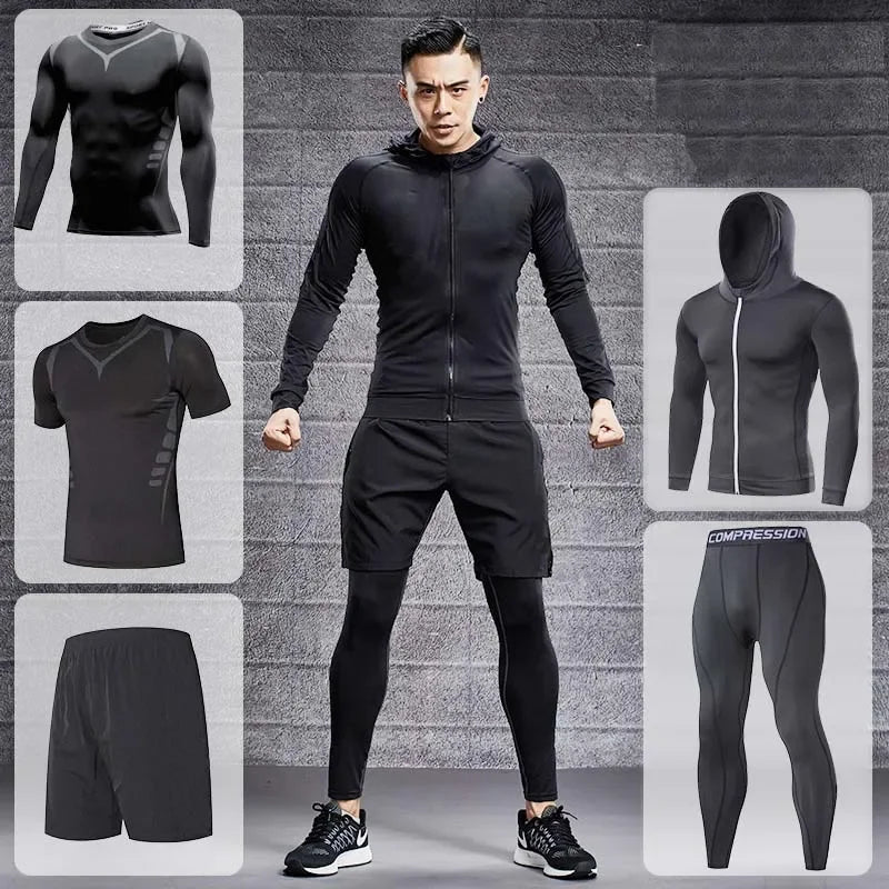 Men's Running Tracksuit Training Fitness Sportswear Set Compression Leggings Sport Clothes Gym Tight Sweatpants Rash Guard Lycra