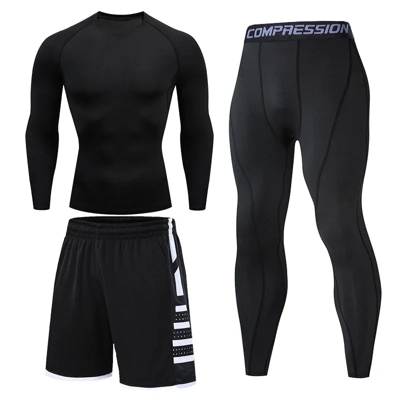 Men's Running Tracksuit Training Fitness Sportswear Set Compression Leggings Sport Clothes Gym Tight Sweatpants Rash Guard Lycra