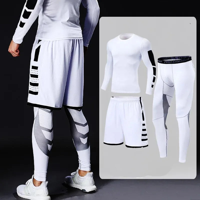 Men's Running Tracksuit Training Fitness Sportswear Set Compression Leggings Sport Clothes Gym Tight Sweatpants Rash Guard Lycra