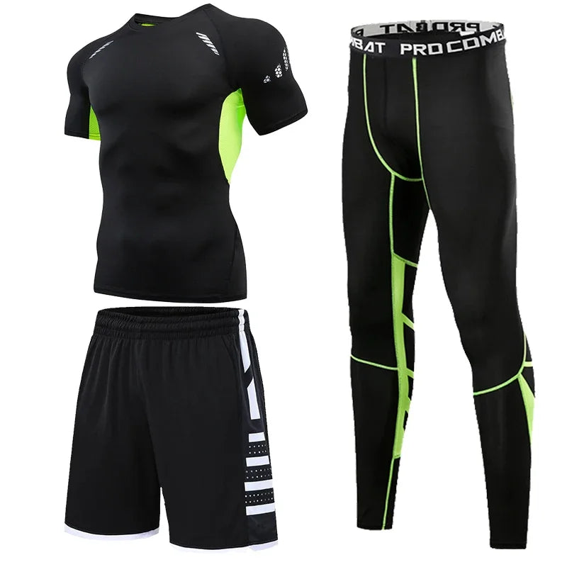 Men's Running Tracksuit Training Fitness Sportswear Set Compression Leggings Sport Clothes Gym Tight Sweatpants Rash Guard Lycra