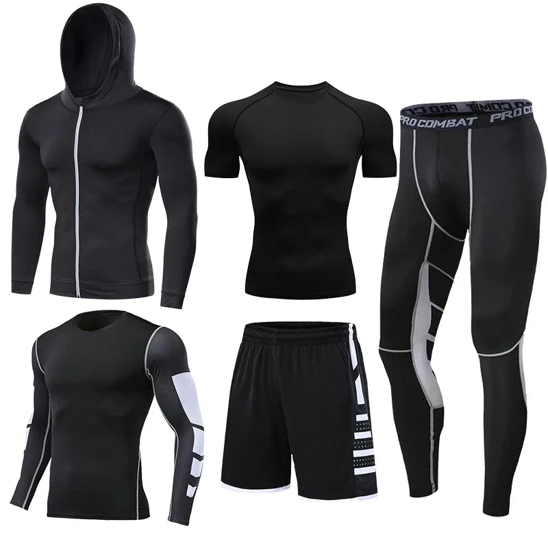 Men's Running Tracksuit Training Fitness Sportswear Set Compression Leggings Sport Clothes Gym Tight Sweatpants Rash Guard Lycra